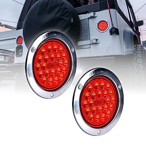 ONLINE LED STORE TRUE MODS 2pc 4" Inch Round 10 LED Trailer Tail Lights [DOT FMVSS 108] [SAE STI] [Stainless Steel Chrome Bezel & Connector Plug] Stop Brake Lights Compatible with Jeep TJ Semi Truck RV Flatbed Camper - Image 1