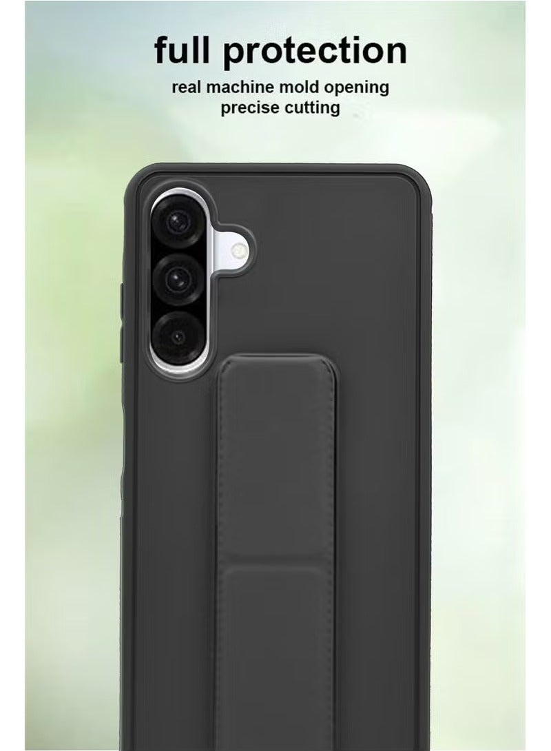 3-in-1 Magnetic Wrist Strap Hand Grip Stand Back Case Cover With Foldable Kickstand & Finger Strap for Samsung Galaxy A56- Black - Image 3