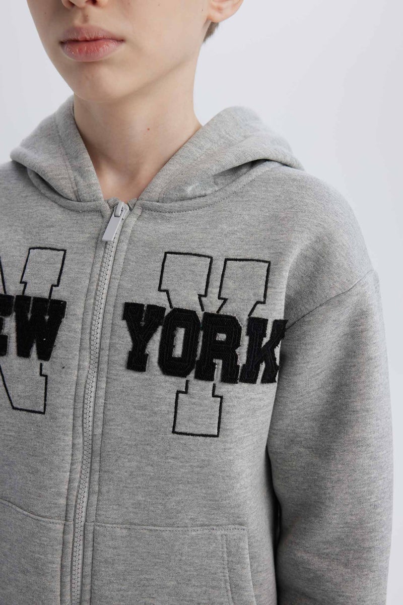 DeFacto Boy Hooded Printed Zippered Sweatshirt Sweatpants 2 Piece Set  - Image 5