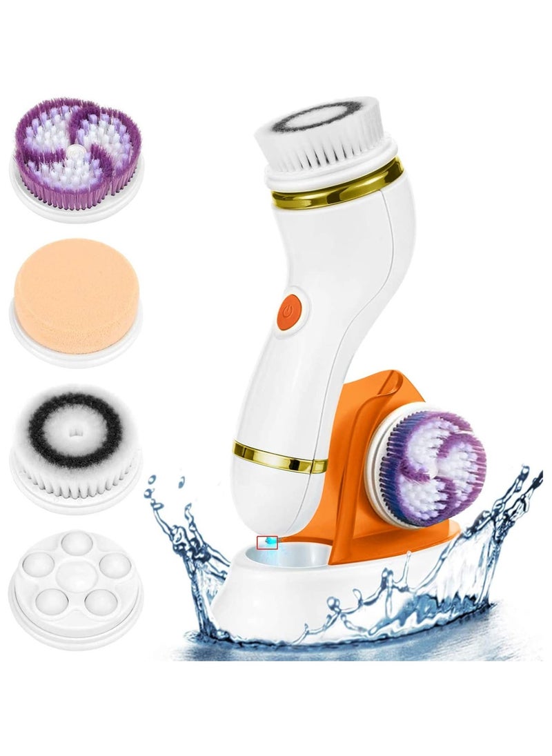 Cnaier - Rechargeable Electric Facial Cleansing Brush, Gentle Exfoliation, Deep Cleansing and Skin Tenderness, 4 Brush Heads with 2 Power Levels - Image 1