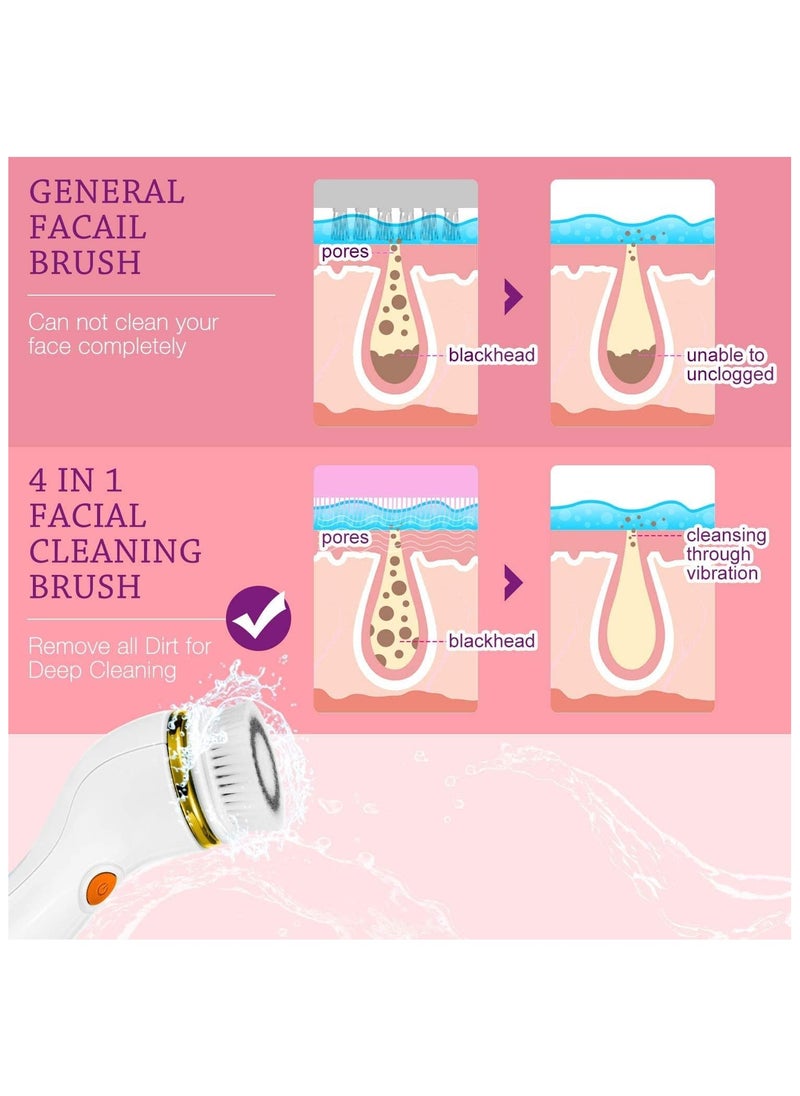 Cnaier - Rechargeable Electric Facial Cleansing Brush, Gentle Exfoliation, Deep Cleansing and Skin Tenderness, 4 Brush Heads with 2 Power Levels - Image 1