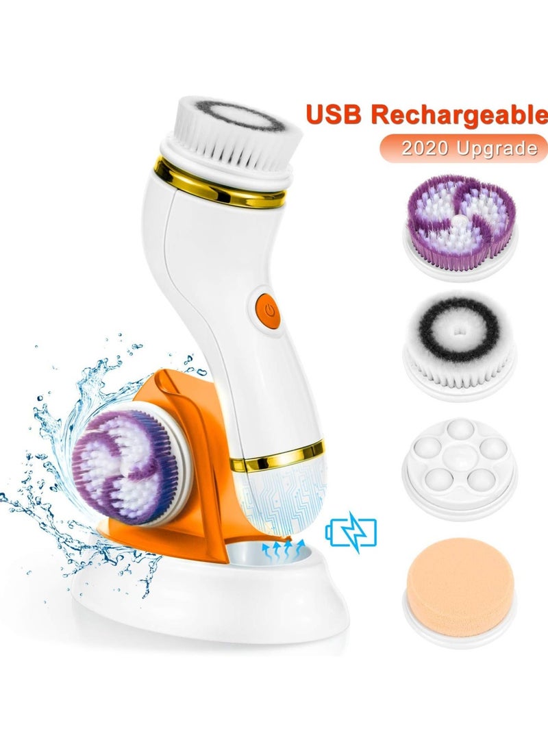 Cnaier - Rechargeable Electric Facial Cleansing Brush, Gentle Exfoliation, Deep Cleansing and Skin Tenderness, 4 Brush Heads with 2 Power Levels - Image 1