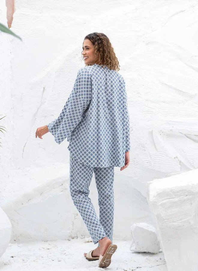 sanskrutihomes sanskrutihomes Geometric Printed Notch Neck Top and Straight Pyjama Pants