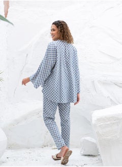 sanskrutihomes Geometric Printed Notch Neck Top and Straight Pyjama Pants by Styli  - Image 4