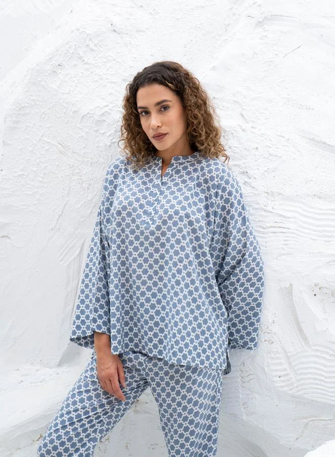 sanskrutihomes sanskrutihomes Geometric Printed Notch Neck Top and Straight Pyjama Pants