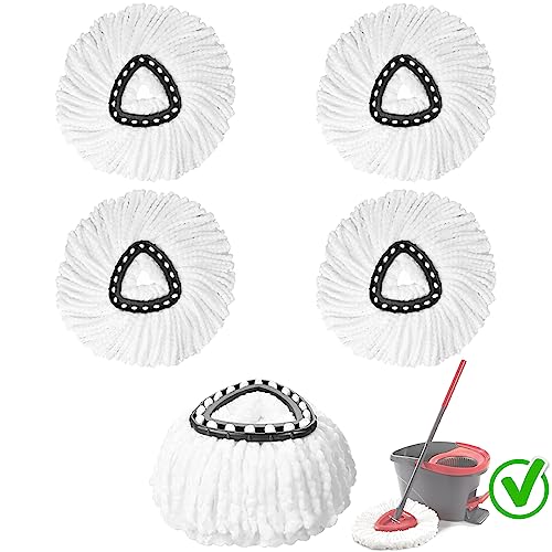 YEAZHEN 5-Pack Spin Mop Replacement Heads, 100% Microfiber Spin Mop Refills Heads for Easy Wring, 360°Micro Replacement Mop Head for Easy House Cleaning Floor Mopping - (White)