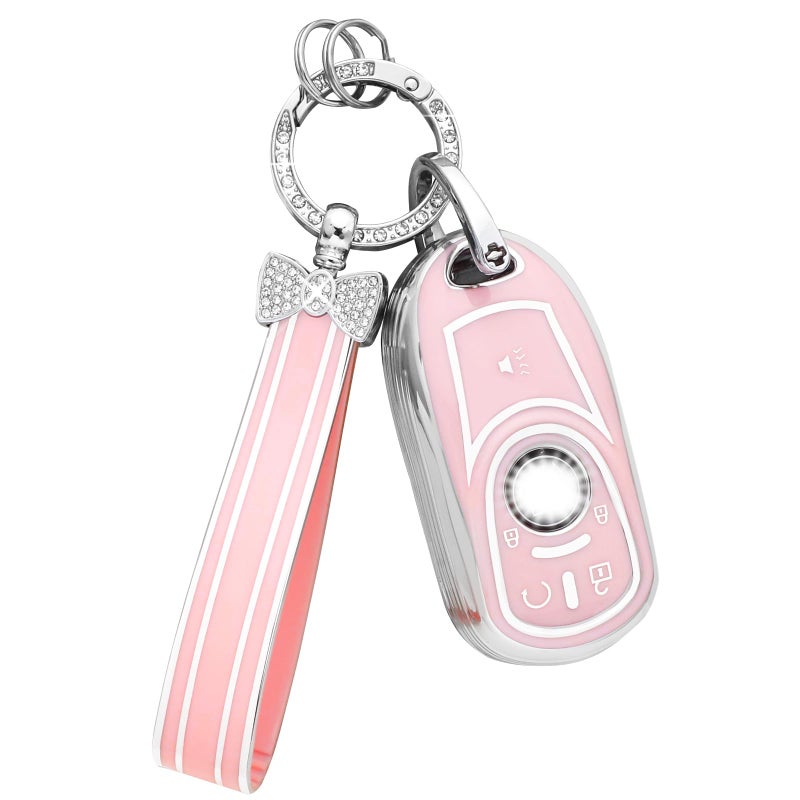 PIFOOG Key Fob Cover Fit for Buick Encore GX Envista Regal Sportback Pink 5 Button Car Keys Shell Case Bling Keychain Full Protector Covers Accessories Girly Women Cute TPU - Image 1