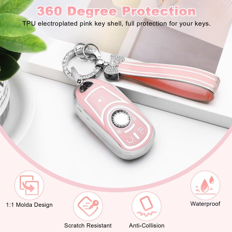 PIFOOG Key Fob Cover Fit for Buick Encore GX Envista Regal Sportback Pink 5 Button Car Keys Shell Case Bling Keychain Full Protector Covers Accessories Girly Women Cute TPU - Image 3