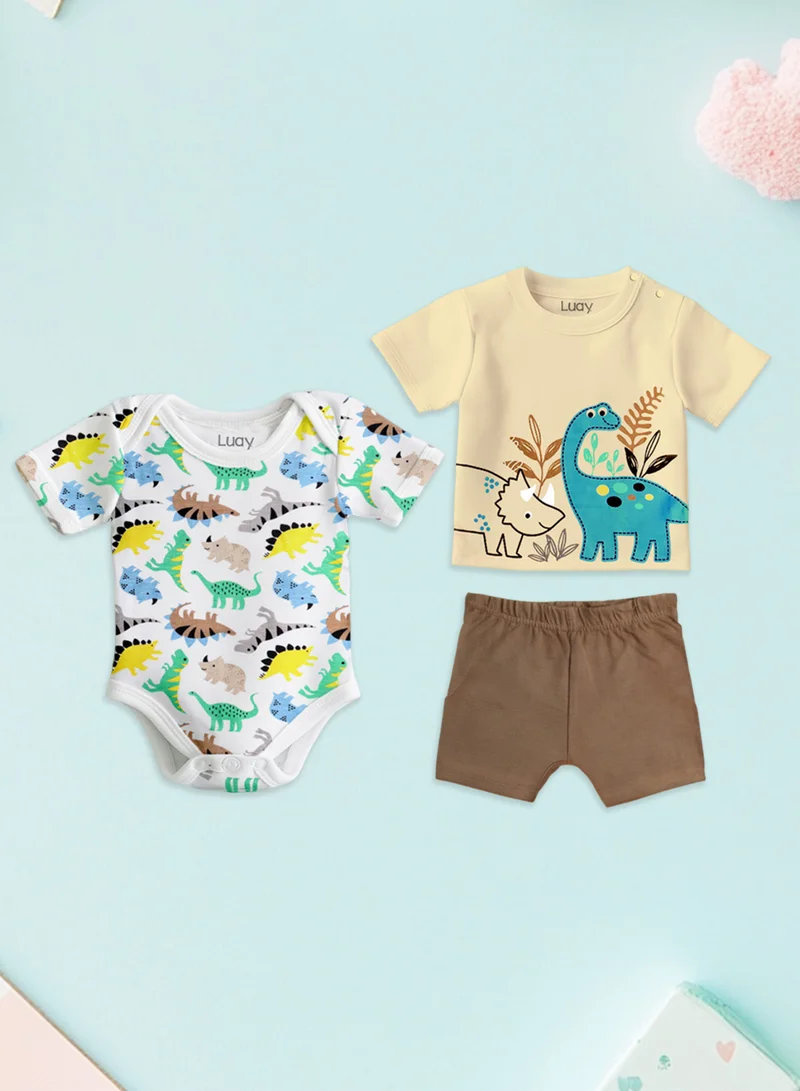 لؤي تي شيرت LUAY مصنوع من القطن العضوي بنسبة 100% + مجموعة من 3 مجموعات هدايا للأطفال 3 في 1 للجنسين من القطن الخالص_ناعم، ناعم وفي الغسالة، قماش قابل للغسل وجيد التهوية