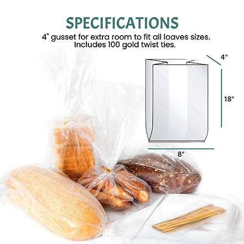 FUNSTITUTION Reusable Plastic Bread Bags for Homemade Bread - 50 Pack Clear Bag with Ties For An Airtight Moisture-free Preservation and Storage - Loaf For Home Bakers and Bakery Owners - Image 4