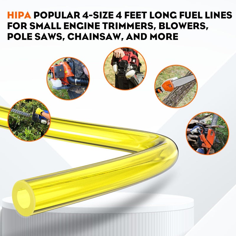 Hipa 4 Size Gas Fuel Line Hose Tubing 4 ft. Each for Small Engine Chainsaw Lawn Mower String Trimmer WeedEater Blower Model Parts I.D x O.D 1/8" x 3/16" 3/32" x 3/16" 1/8" x 1/4" .08" x .14" - Image 2