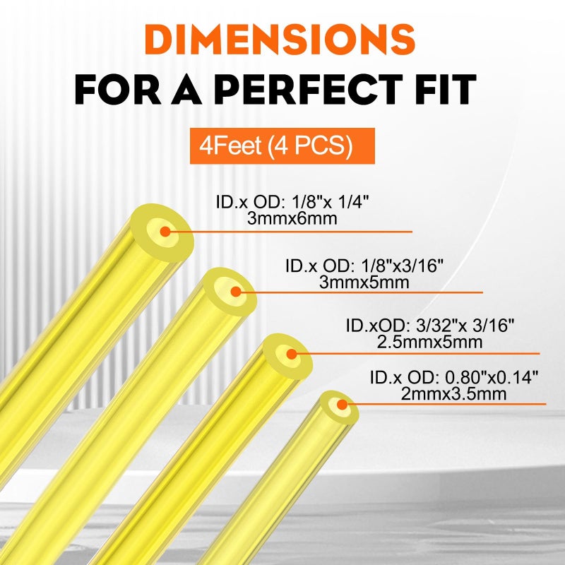Hipa 4 Size Gas Fuel Line Hose Tubing 4 ft. Each for Small Engine Chainsaw Lawn Mower String Trimmer WeedEater Blower Model Parts I.D x O.D 1/8" x 3/16" 3/32" x 3/16" 1/8" x 1/4" .08" x .14" - Image 3