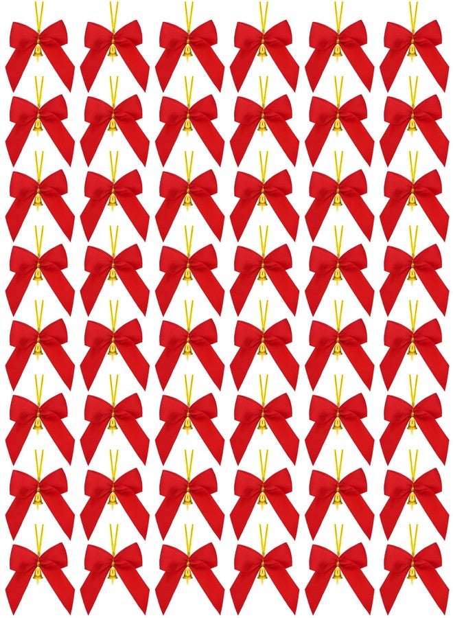 Hotop 48 Pcs Christmas Bows with Bells 3.5 Inch Small Red Bows Polyester Premade Christmas Tree Decorations for Xmas Wreaths Decorative Hanging Ornaments Holiday Decor Crafts - Image 1
