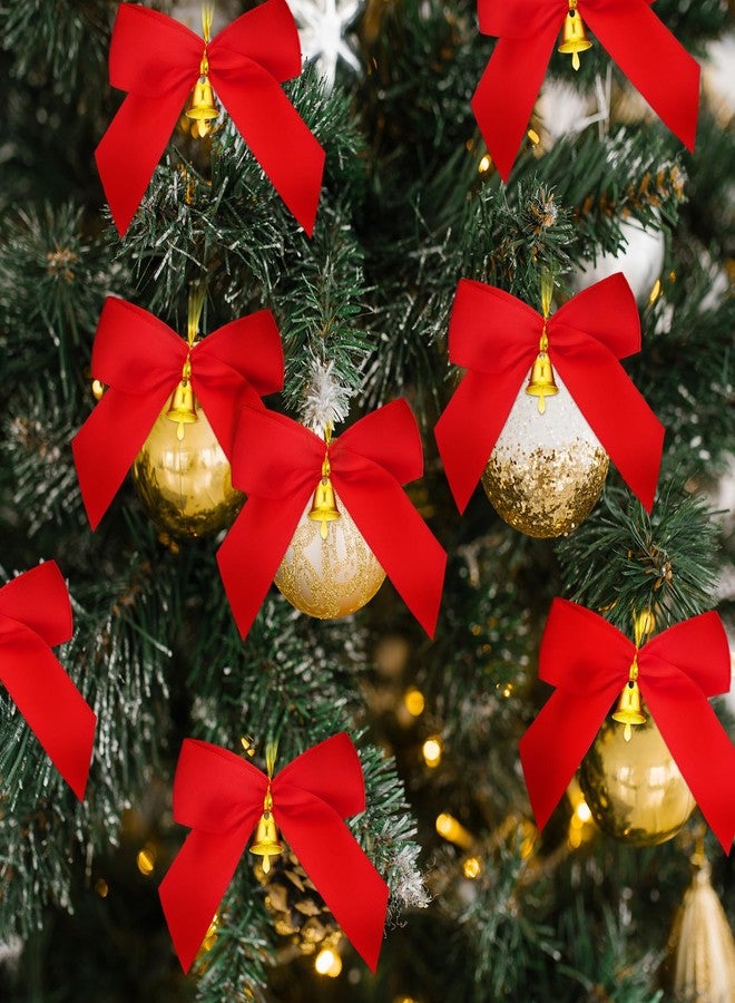 Hotop 48 Pcs Christmas Bows with Bells 3.5 Inch Small Red Bows Polyester Premade Christmas Tree Decorations for Xmas Wreaths Decorative Hanging Ornaments Holiday Decor Crafts - Image 4