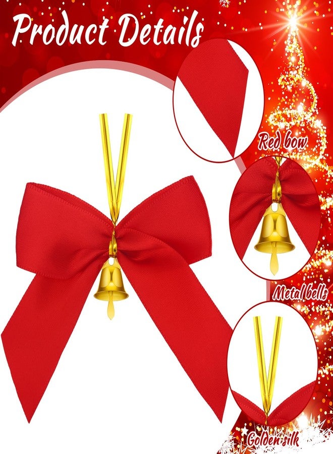 Hotop 48 Pcs Christmas Bows with Bells 3.5 Inch Small Red Bows Polyester Premade Christmas Tree Decorations for Xmas Wreaths Decorative Hanging Ornaments Holiday Decor Crafts - Image 3