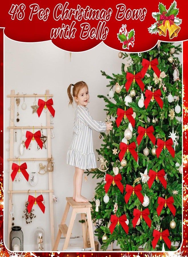 Hotop 48 Pcs Christmas Bows with Bells 3.5 Inch Small Red Bows Polyester Premade Christmas Tree Decorations for Xmas Wreaths Decorative Hanging Ornaments Holiday Decor Crafts - Image 5
