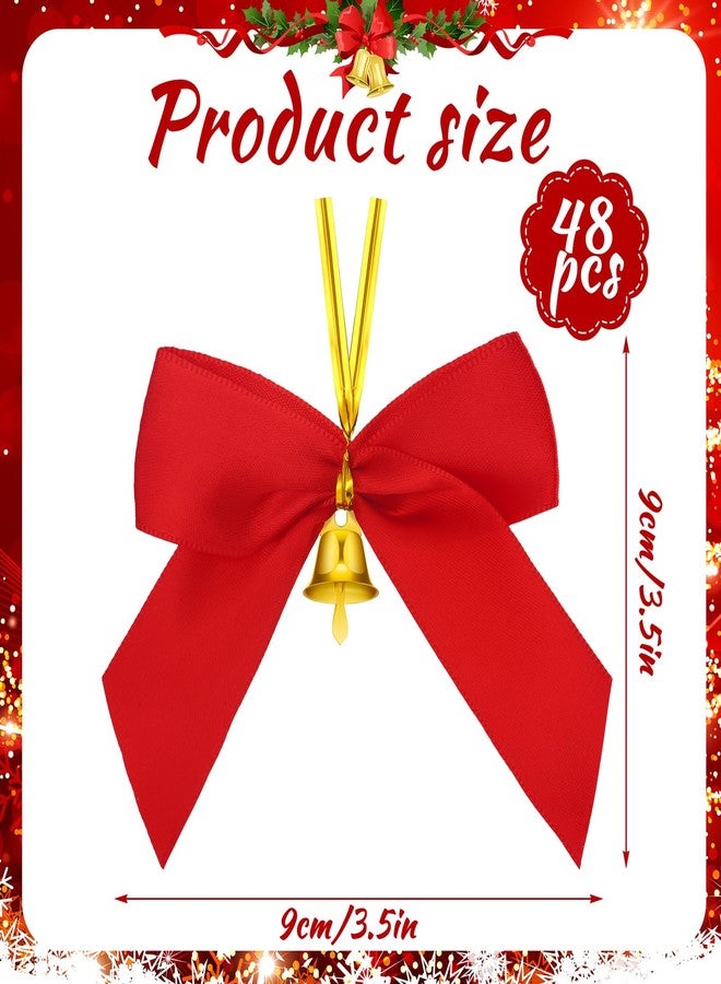 Hotop 48 Pcs Christmas Bows with Bells 3.5 Inch Small Red Bows Polyester Premade Christmas Tree Decorations for Xmas Wreaths Decorative Hanging Ornaments Holiday Decor Crafts - Image 2