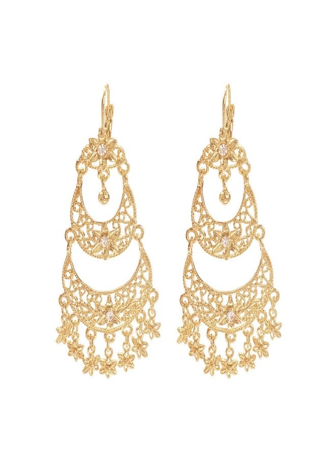 OIDIMS Boho Flower Tassel Statement Dangle Hoop Earrings for Women Crystal Chandelier Drop Dangling Earring Indian Bollywood Jewelry Gift for Jhumka Festival Holiday Christmas Wedding Party - Image 1