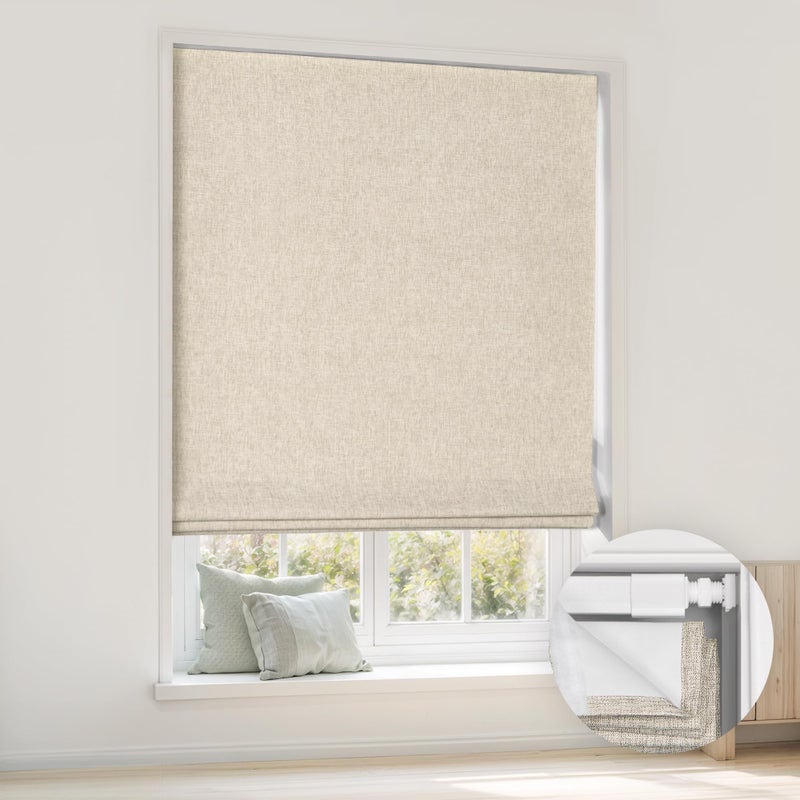 LazBlinds No Tools No Drill Cordless Roman Shades for Windows, Blackout Thermal Insulated UV Blocking Window Blinds, Room Darkening Fabric Blinds for Indoor Windows, 27'' W x 64'' H, Beige - Image 1
