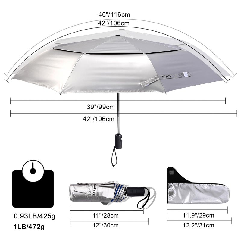 G4Free UPF 50+ UV Protection Travel Umbrella 46 Inch Windproof Silver Coating Sun Blocking Umbrella(Silver/Blue) - Image 5