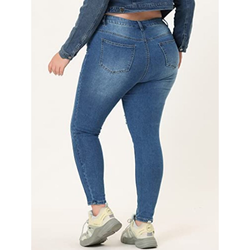 Women's Plus Size Jeans Washed Stretchy Skinny Jean Classic High Rise Casual Jeggings Denim Pants - Image 4