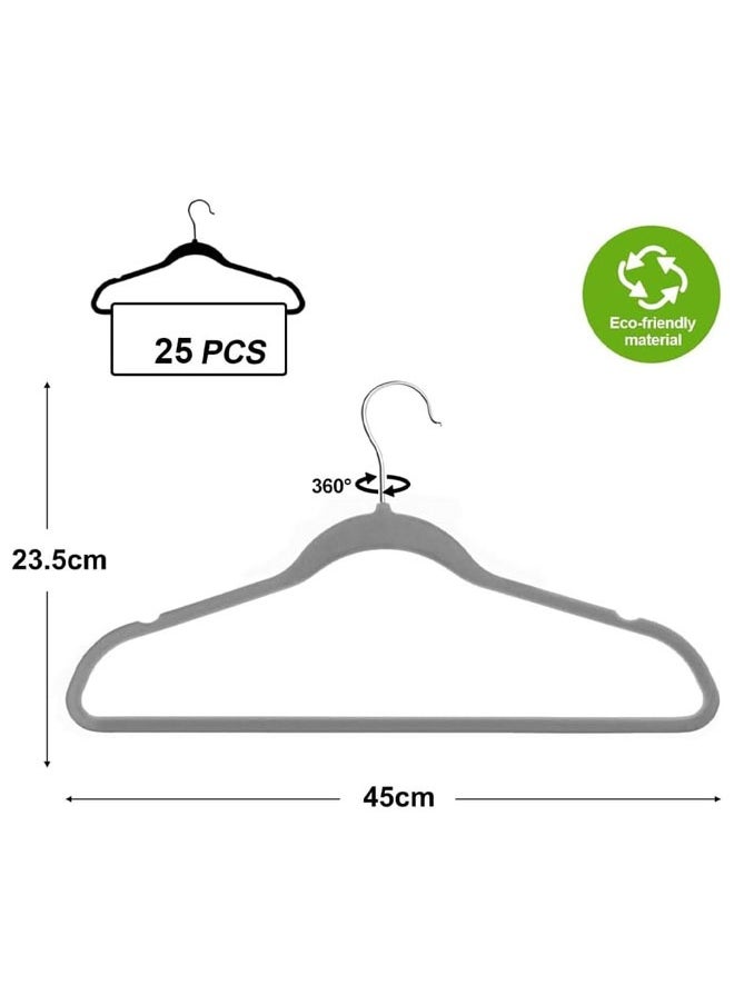 D'HOME Non-Slip Velvet Hangers - Suit Hangers Ultra Thin Space Saving 360 Degree Swivel Hook Strong and Durable Clothes Hangers Hold Up-to 10 Lbs (25, Grey)  - Image 2