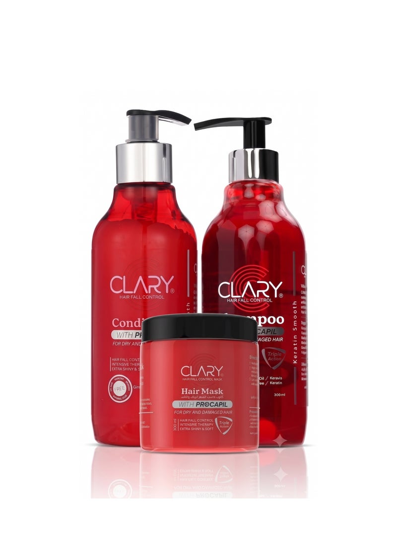 CLARY Hair Care Set for Dry & Damaged Hair - Shampoo 300ml + Conditioner 300ml + Hair Mask 300ml (Pack of 3)