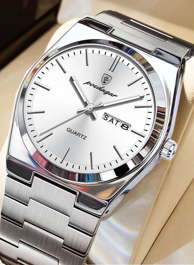 POEDAGAR ساعات رجالية ماركة فاخرة مقاومة للماء ساعة تاريخية للرجال حزام فولاذي ساعة كاجوال كوارتز ساعة رياضية للمعصم - Image 1