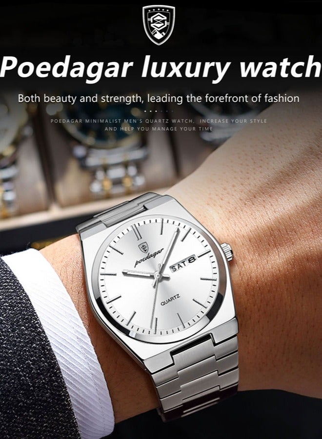 POEDAGAR ساعات رجالية ماركة فاخرة مقاومة للماء ساعة تاريخية للرجال حزام فولاذي ساعة كاجوال كوارتز ساعة رياضية للمعصم - Image 2