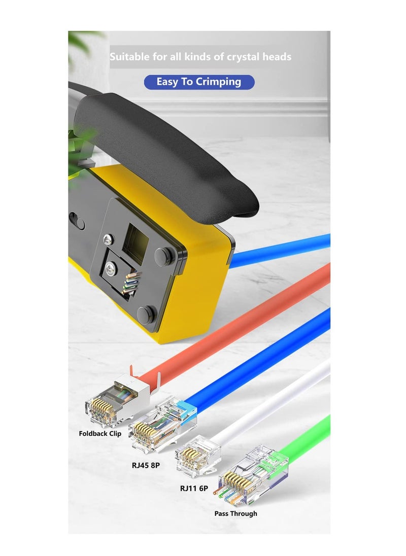 زيلينك - أداة الضغط ZLink RJ45 Pass Through Crimp Tool، أداة الضغط RJ45 Cat5 Cat6 Cat7، أداة الضغط RJ11، أداة الضغط لتجريد كابل شبكة Ethernet، كماشة أدوات الضغط المعيارية الصغيرة - Image 1