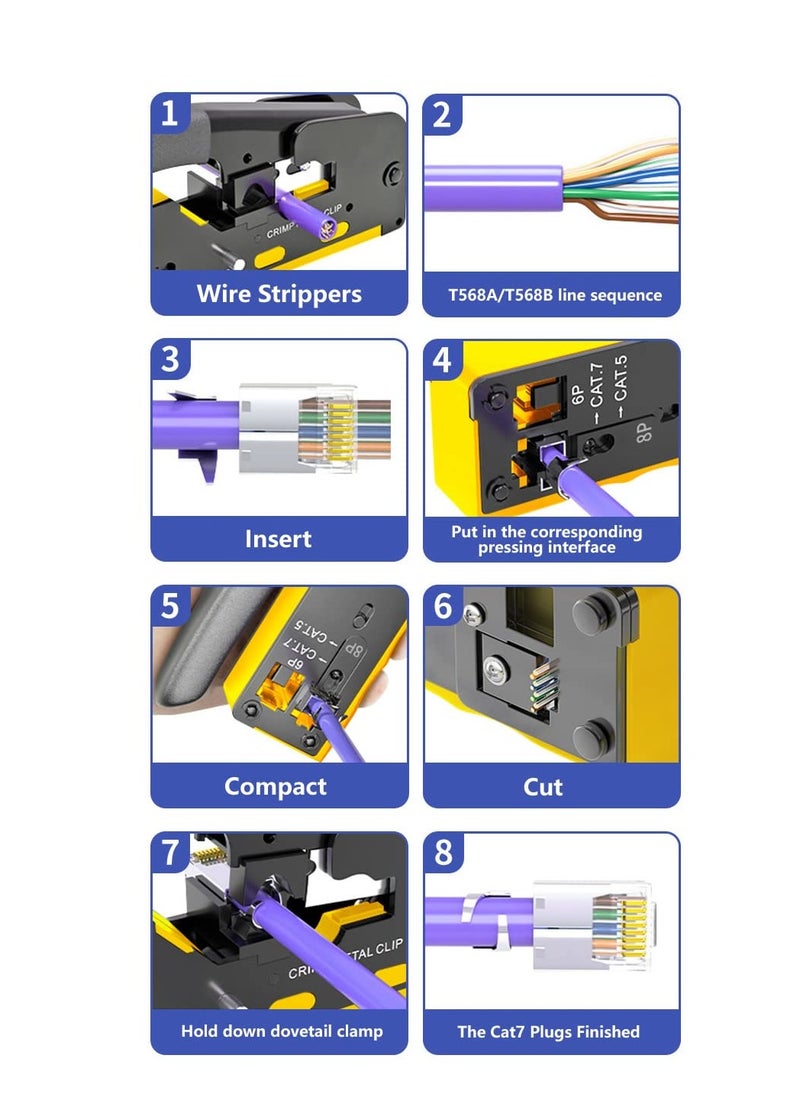 زيلينك - أداة الضغط ZLink RJ45 Pass Through Crimp Tool، أداة الضغط RJ45 Cat5 Cat6 Cat7، أداة الضغط RJ11، أداة الضغط لتجريد كابل شبكة Ethernet، كماشة أدوات الضغط المعيارية الصغيرة - Image 1
