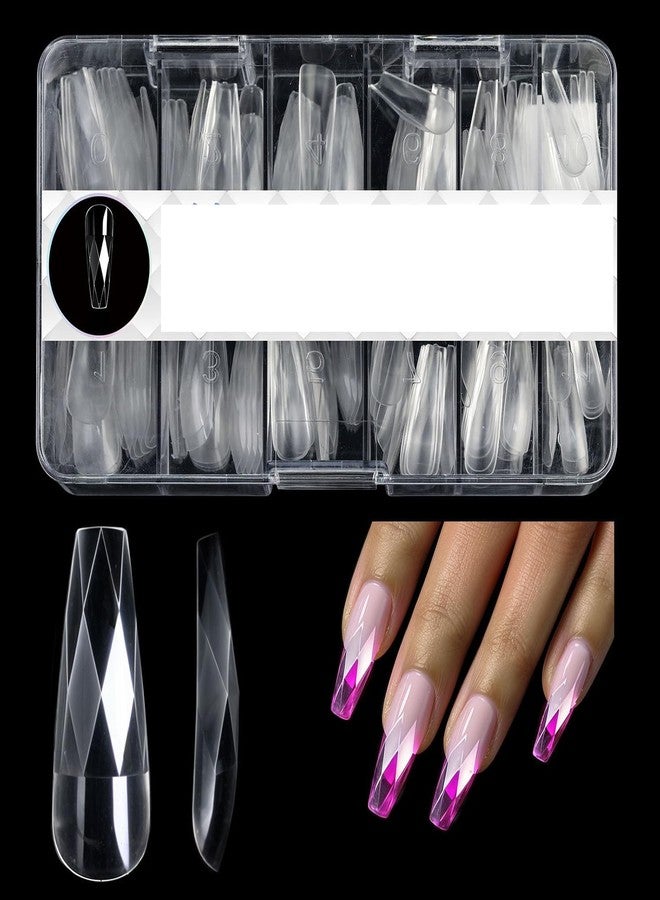 NAILWIND 3D Diamond Shape Designs False Nails,150 Pcs Soft Gel Tips Full Cover Acrylic Nail Tips, Nail Extension 14 Sizes Suitable for Nail Tips Art Salons ? Home (CLEAR, SHORT COFFIN) - Image 2