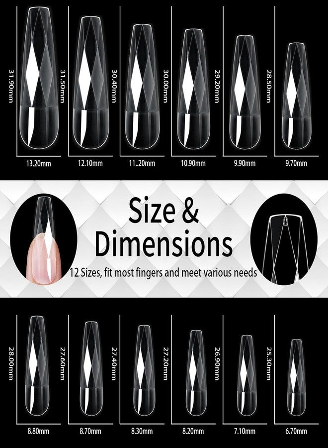 NAILWIND 3D Diamond Shape Designs False Nails,150 Pcs Soft Gel Tips Full Cover Acrylic Nail Tips, Nail Extension 14 Sizes Suitable for Nail Tips Art Salons ? Home (CLEAR, SHORT COFFIN) - Image 3