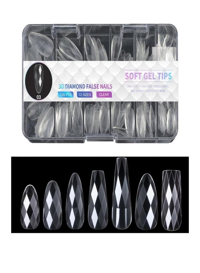 NAILWIND 3D Diamond Shape Designs False Nails,150 Pcs Soft Gel Tips Full Cover Acrylic Nail Tips, Nail Extension 14 Sizes Suitable for Nail Tips Art Salons ? Home (CLEAR, SHORT COFFIN) - Image 1