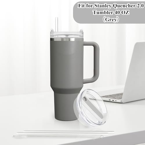 TiciKim 40oz Tumbler Lid Compatible for Stanley, 2 Pack Replacement Tumbler Lids Fit for Stanley Quencher 2.0 Tumbler 40 OZ, with Straws and Cleaning Brush (Grey) - Image 5