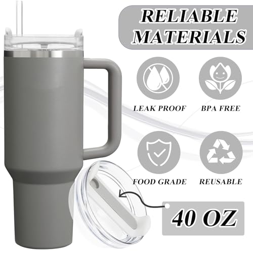 TiciKim 40oz Tumbler Lid Compatible for Stanley, 2 Pack Replacement Tumbler Lids Fit for Stanley Quencher 2.0 Tumbler 40 OZ, with Straws and Cleaning Brush (Grey) - Image 4
