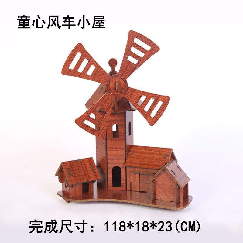 Wooden Puzzle Diy Puzzle Board Red Bamboo Wood Laser Building Creative Intelligence 3D Stereo Model Ready For - Image 3