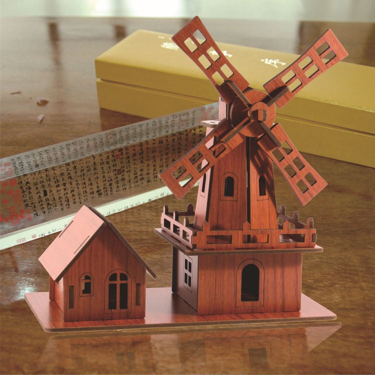 Wooden Puzzle Diy Puzzle Board Red Bamboo Wood Laser Building Creative Intelligence 3D Stereo Model Ready For - Image 5