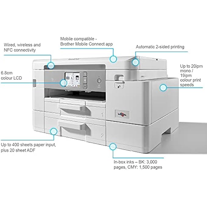 MFC-J4540DW XL WIRELESS COLOUR INKJET PRINTER | 4-IN-1 (PRINT/COPY/SCAN/FAX) | HIGH PAPER CAPACITY | A4 | PHOTOS | ALL-IN-BOX BUNDLE - Image 3