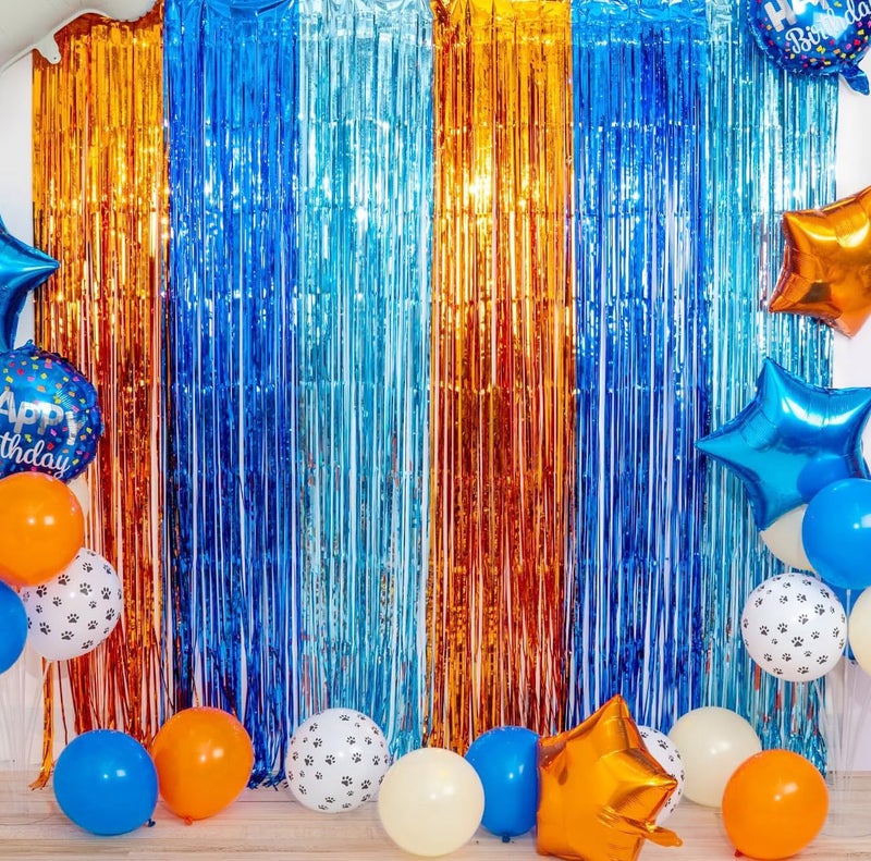 Blue Dog Birthday Party Supplies  2 Packs Orange Light Blue Tinsel Metallic Streamers Photo Booth Props Streamer Backdrop