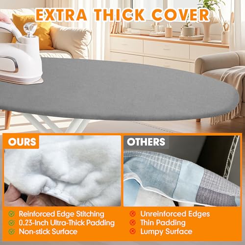 Dalykate Ironing Board Cover and Pad, 15x54 Standard Size Thick Iron Padding, Scorch & Stain Resistant Ironing board cover, Heavy Duty Iron Board Padded with Adjustable Fasteners Durable Elastic Edge, Grey - Image 3