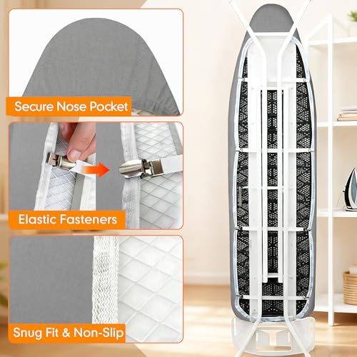 Dalykate Ironing Board Cover and Pad, 15x54 Standard Size Thick Iron Padding, Scorch & Stain Resistant Ironing board cover, Heavy Duty Iron Board Padded with Adjustable Fasteners Durable Elastic Edge, Grey - Image 5