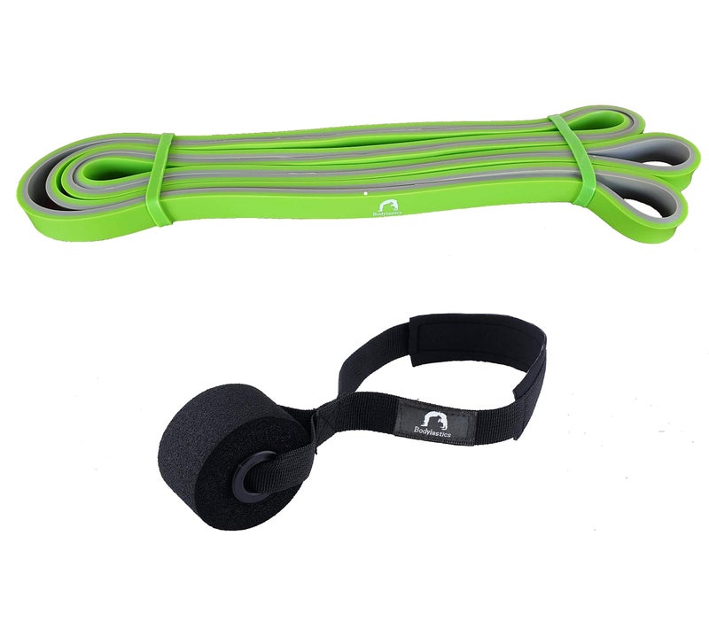 Bodylastics Natural Rubber Dual Layer Resistance Loop Bands for Pullup Assistance, Pilates, Yoga, Fitness Workouts (Green Light (15-35 lbs) and Door Anchor) - Image 1
