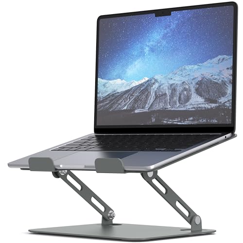 SOUNDANCE Laptop Stand for Desk with Stable Heavy Base, Adjustable Height Multi-Angle, Ergonomic Metal Riser Holder, Foldable Mount Elevator, Compatible with 10 to 15.6 Inches PC Computer, Grey - Image 1