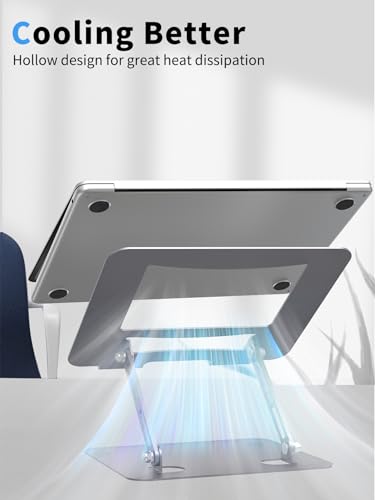 SOUNDANCE Laptop Stand for Desk with Stable Heavy Base, Adjustable Height Multi-Angle, Ergonomic Metal Riser Holder, Foldable Mount Elevator, Compatible with 10 to 15.6 Inches PC Computer, Grey - Image 3