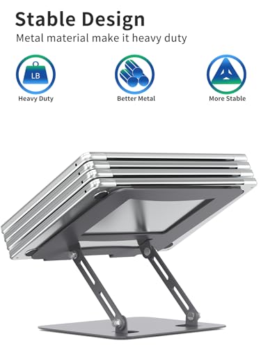 SOUNDANCE Laptop Stand for Desk with Stable Heavy Base, Adjustable Height Multi-Angle, Ergonomic Metal Riser Holder, Foldable Mount Elevator, Compatible with 10 to 15.6 Inches PC Computer, Grey - Image 2