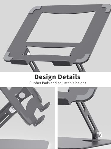 SOUNDANCE Laptop Stand for Desk with Stable Heavy Base, Adjustable Height Multi-Angle, Ergonomic Metal Riser Holder, Foldable Mount Elevator, Compatible with 10 to 15.6 Inches PC Computer, Grey - Image 5