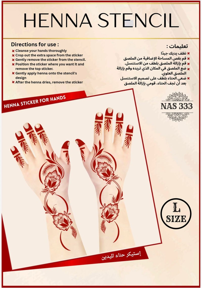 Henna Stencil Set for Both Hands, 3PC COMBO – Reusable Mehndi Design Stickers for Hands NAS333