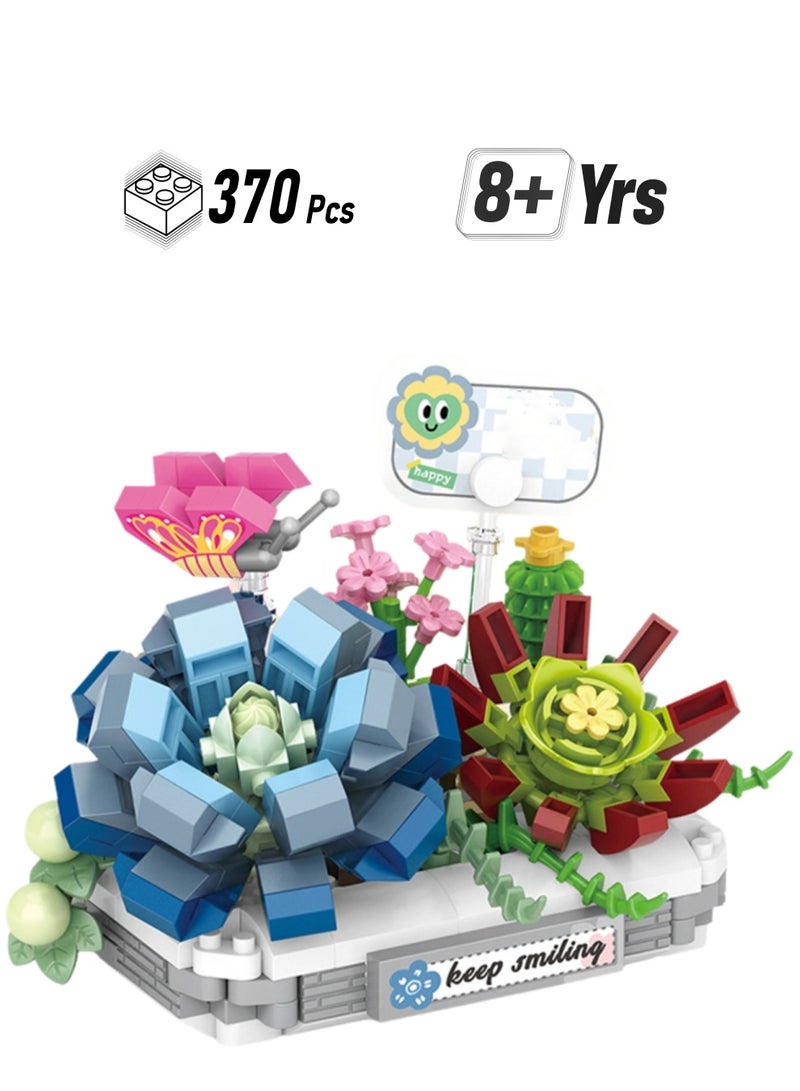 Mini Ice Blue Snow Lotus 370pcs, Flower Simulation Succulent Ornaments Set Building Block Toys Children'S Educational Assembly Model Gift  - Image 1