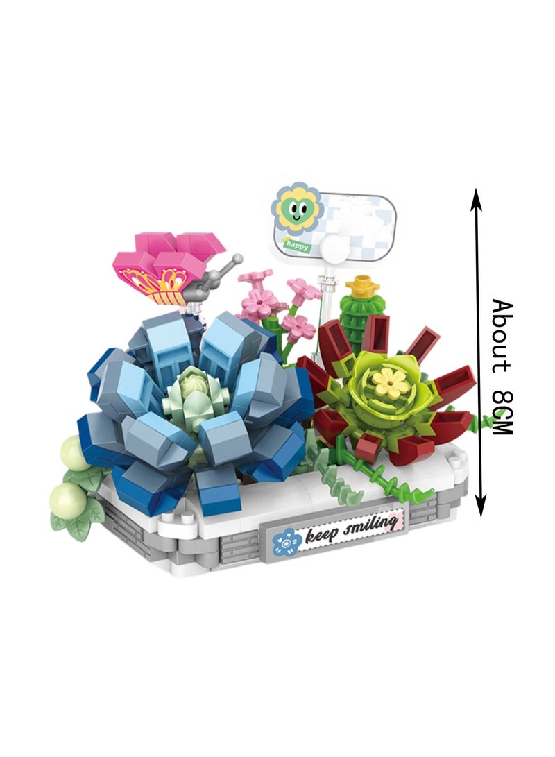Mini Ice Blue Snow Lotus 370pcs, Flower Simulation Succulent Ornaments Set Building Block Toys Children'S Educational Assembly Model Gift  - Image 2